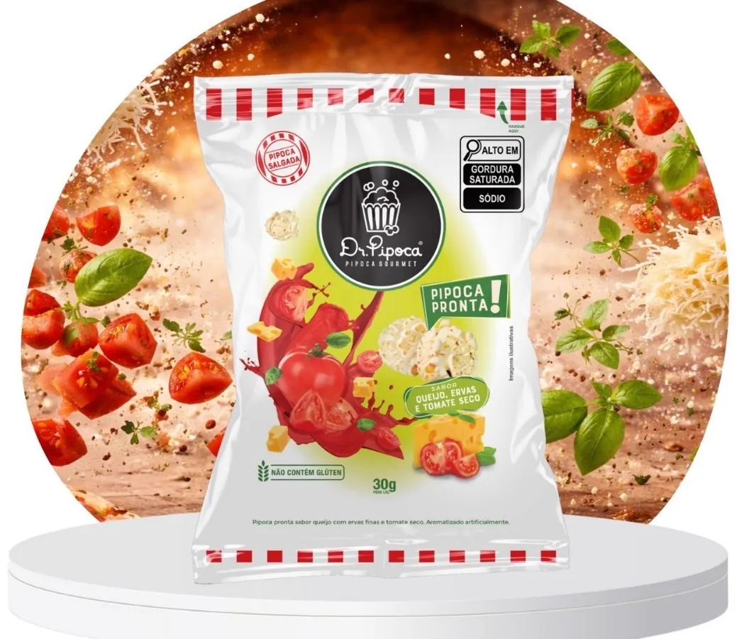 Pipoca gourmet Queijo Tomate Seco Ervas da Dr. Pipoca